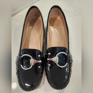 Stuart Weitzman Black Horsebit Patent Leather Loafers Sz 8 1/2